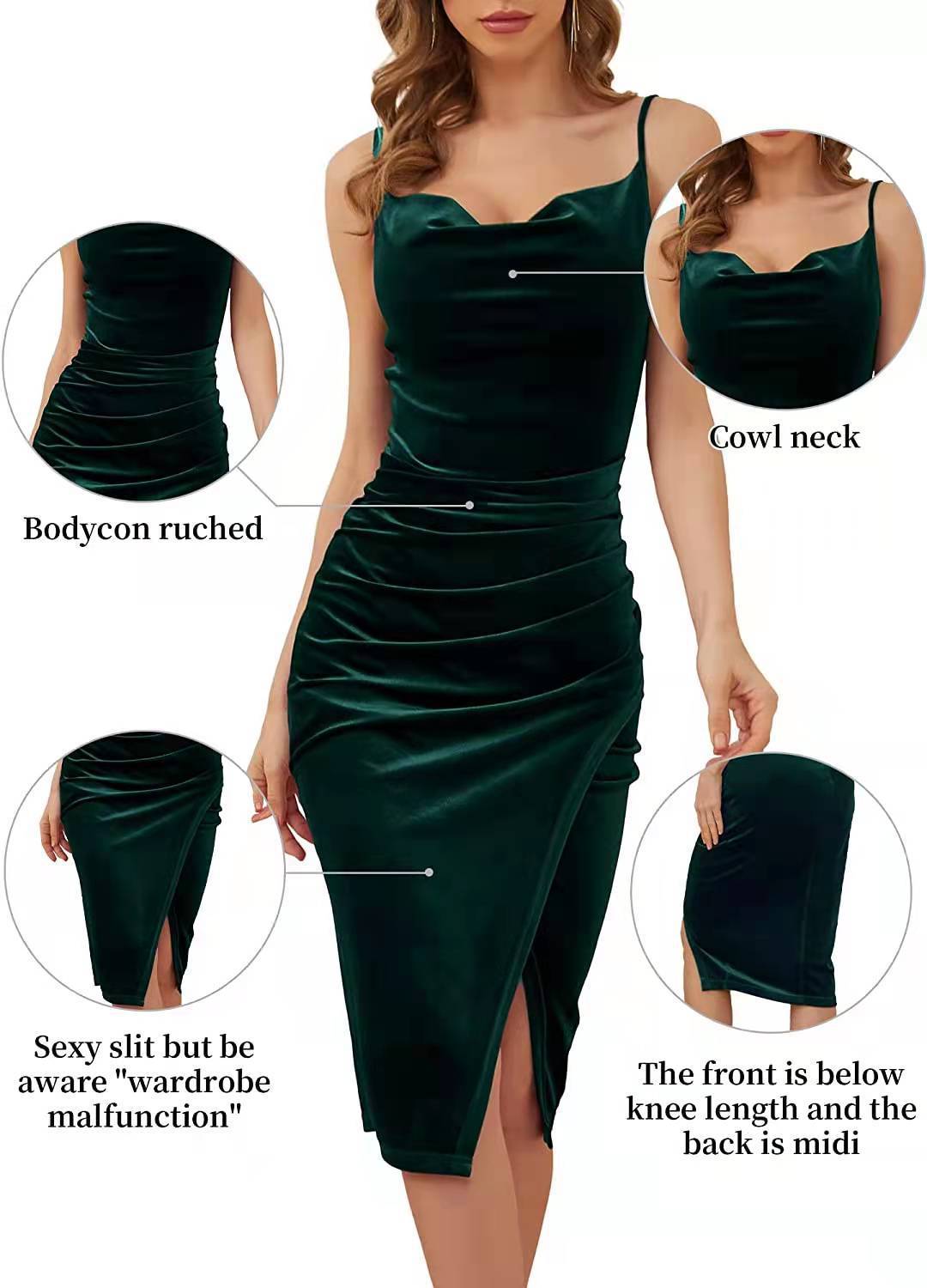 Fashion Women's Temperament Slit Pleated Velvet Sling Dress